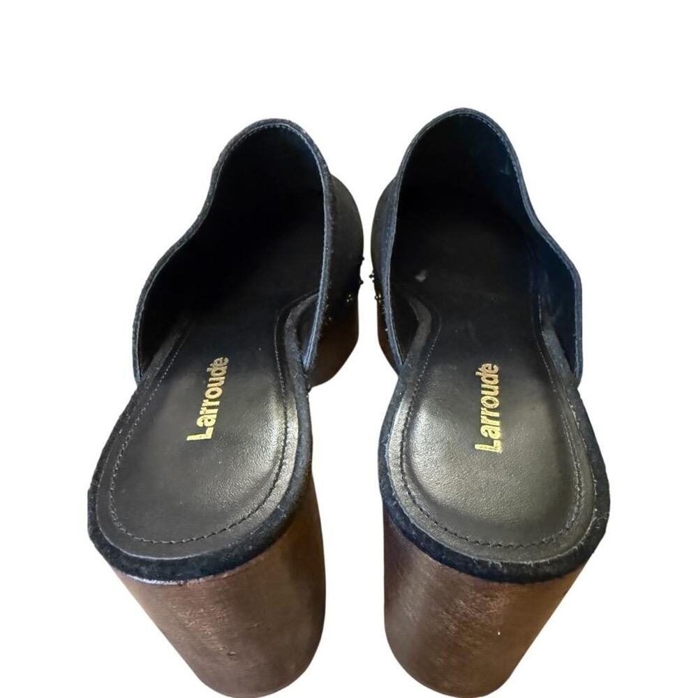 Larroude' Miso Black Suede Platform Wood Clog Women size 7 - Picture 6 of 7